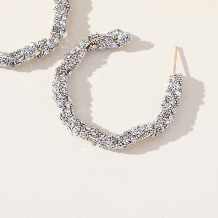 Silver Needle Rhinestone Earrings - Exaggerated Hoop Dangles for a Trendy Look