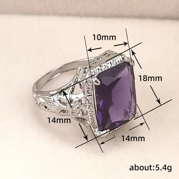 Retro pattern ring chamfered rectangular princess ring Amazon new