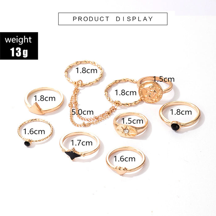 Creative black oil drip love star chain ring 8-piece set