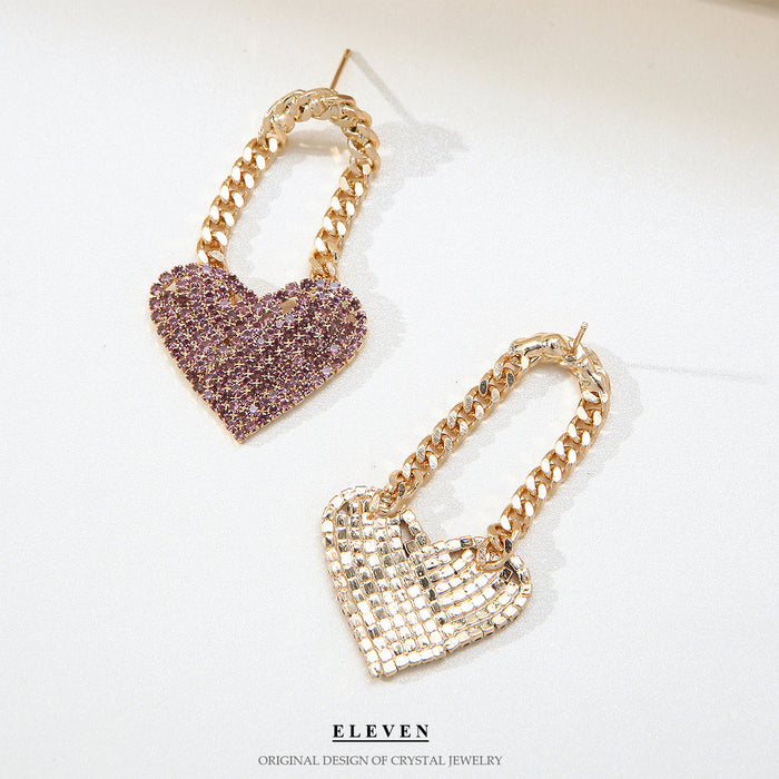 Sweetheart Tassel Earrings - Rhinestone Heart-Shaped Dangles for a Slimming Effect