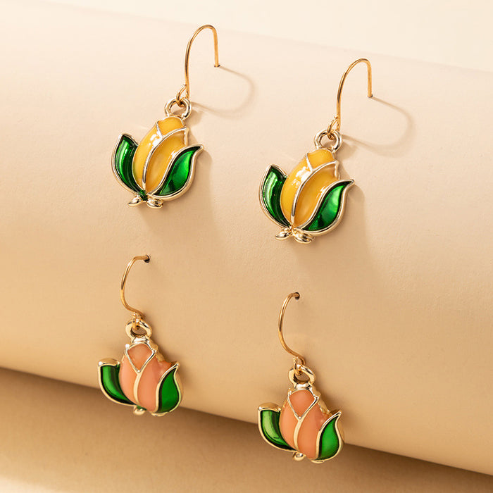 Floral Color Drop Ear Hook Set Geometric Irregular Earrings Two-Piece Set