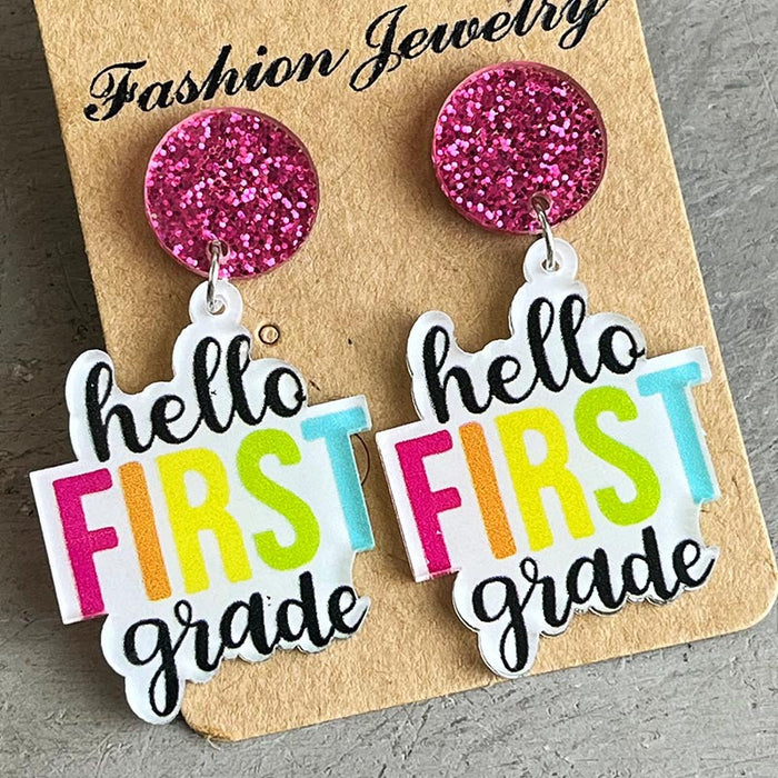 Teacher Earrings with Colorful Back-to-School Text Design