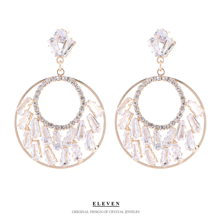 OL Vintage-Inspired Earrings - Full Rhinestone Geometric Dangles for a Chic Look