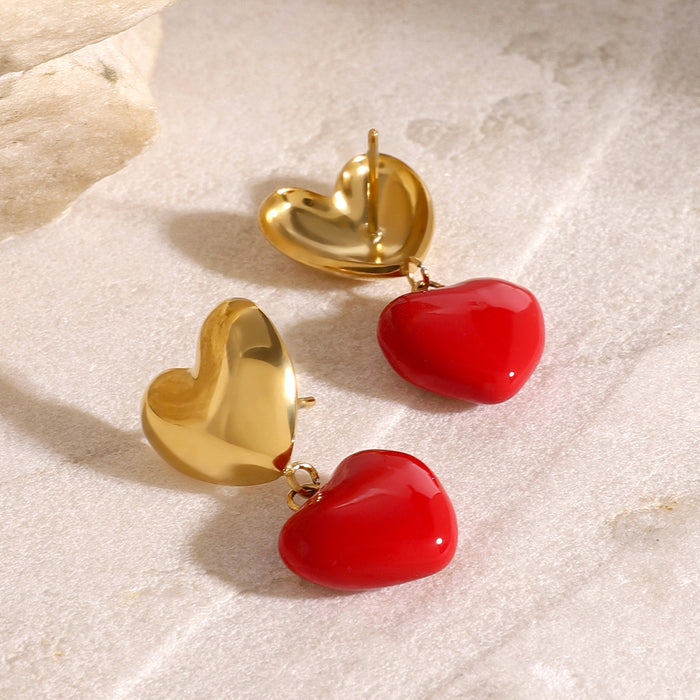 Stainless steel niche design heart drop earrings, small and exquisite earrings