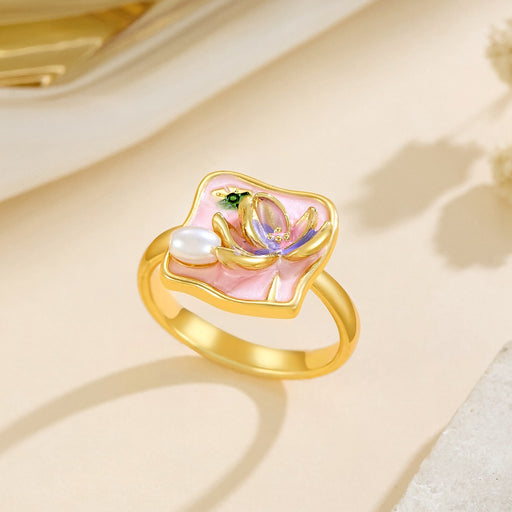 Wholesale copper micro-inlaid enamel painted drip flower open ring - wallojewerly 