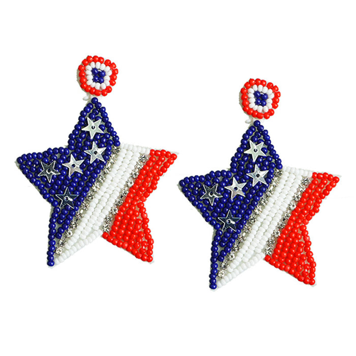 Patriotic Beaded Earrings with Handmade Bow, Rainbow Heart, and Star Designs