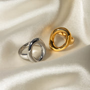 18K Gold Stainless Steel Oval Zircon Ring with Weave Texture - wallojewerly 