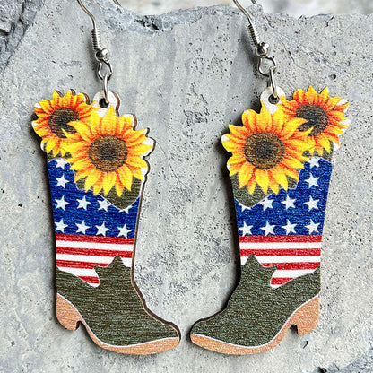 Independence Day Earrings with Western Cowboy Boots and Bullhead Designs