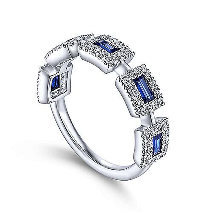 Inlaid blue square zircon ring women's fashion engagement ring