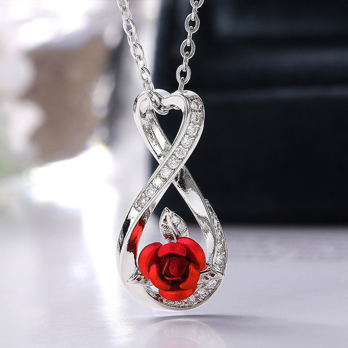 Two-color electroplated heart-shaped flower inlaid zircon necklace for women