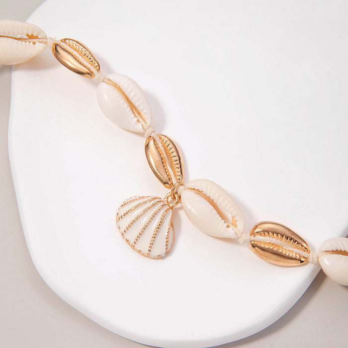 Single Layer Geometric Shell Anklet - Minimalist Beach Style Foot Jewelry