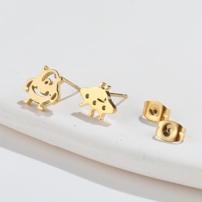 Alien and UFO Stainless Steel Stud Earrings - Fun and Playful Asymmetric Jewelry