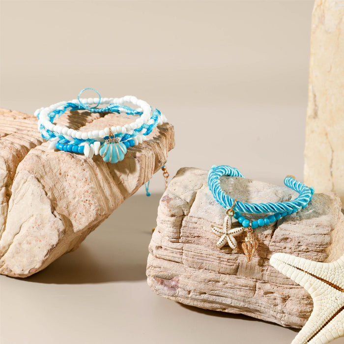 Bohemian Shell and Beaded Anklet Set - Soft Clay Starfish Foot Jewelry