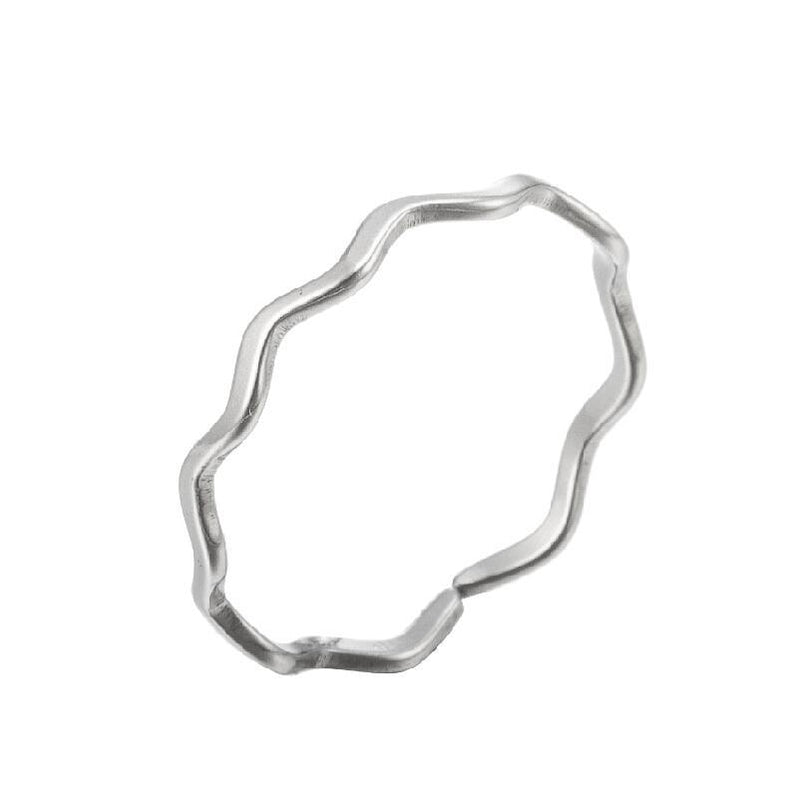 Forest plain ring, 18K gold-plated stainless steel wave open ring wholesale - wallojewerly 