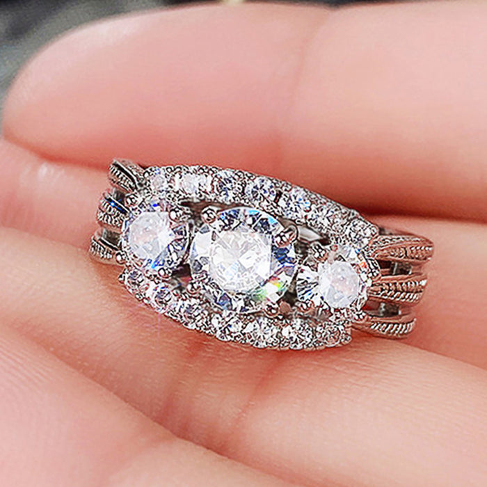 Anillo de mujer con incrustaciones de diamantes y circonitas, joyería de moda popular