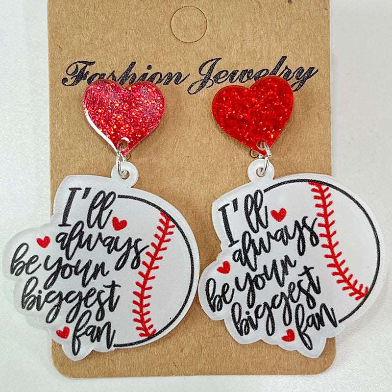 Acrylic Baseball Heart Earrings