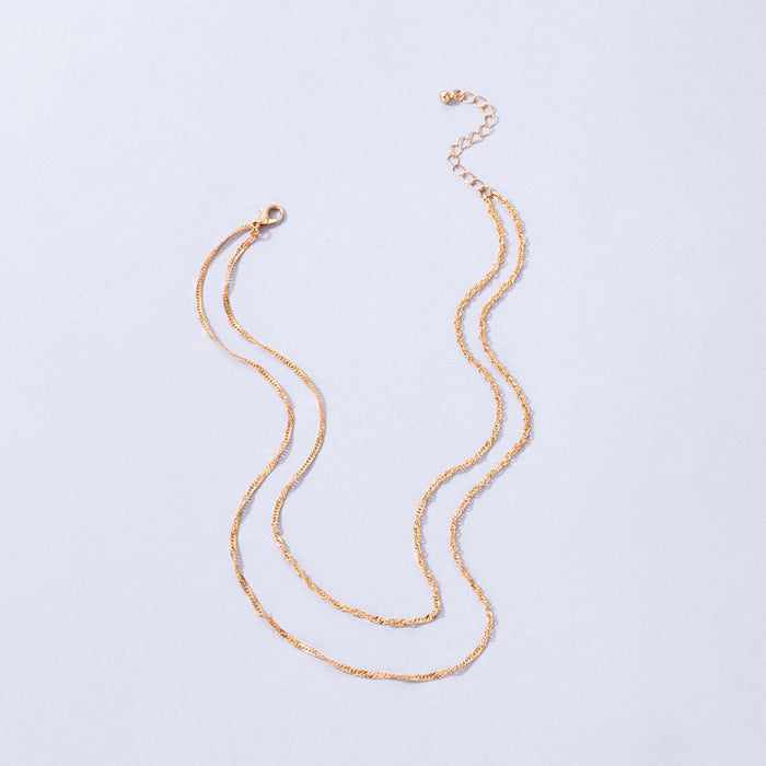 Simple Chain Double-Layer Necklace - Geometric Multilayer Necklace