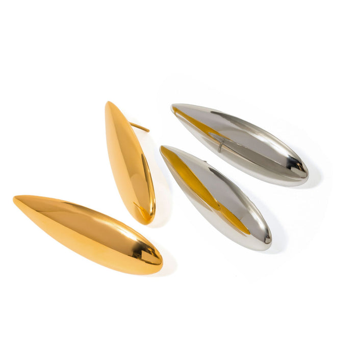 18K Gold Stainless Steel Earrings - Smooth Teardrop Design Studs