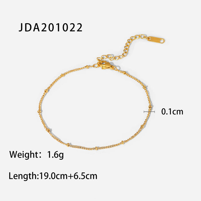 18K Gold Plated Titanium Steel Anklet - Fine Round Bead Chain Fashion Jewelry for Women