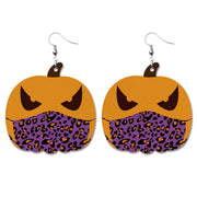 Creative Halloween PU Leather Earrings with Pumpkin and Bat Design - wallojewerly 
