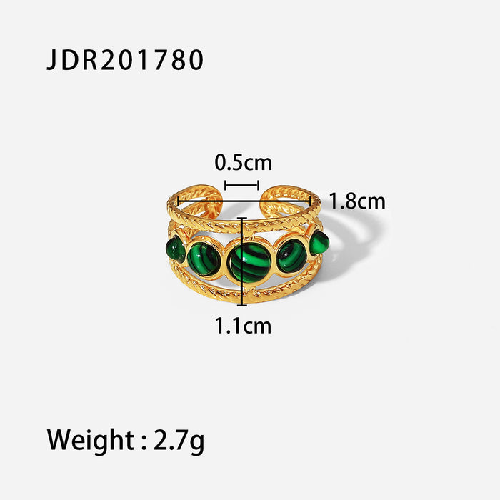 18K Gold Stainless Steel Round Zircon Ring with Weave Design