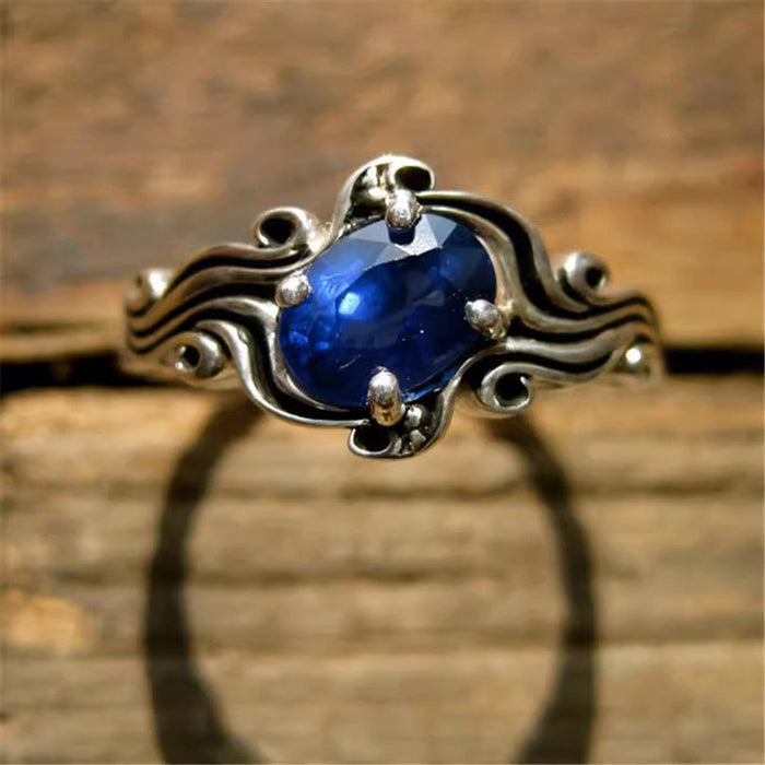 Imitation sapphire wave retro new Chinese style ring for women