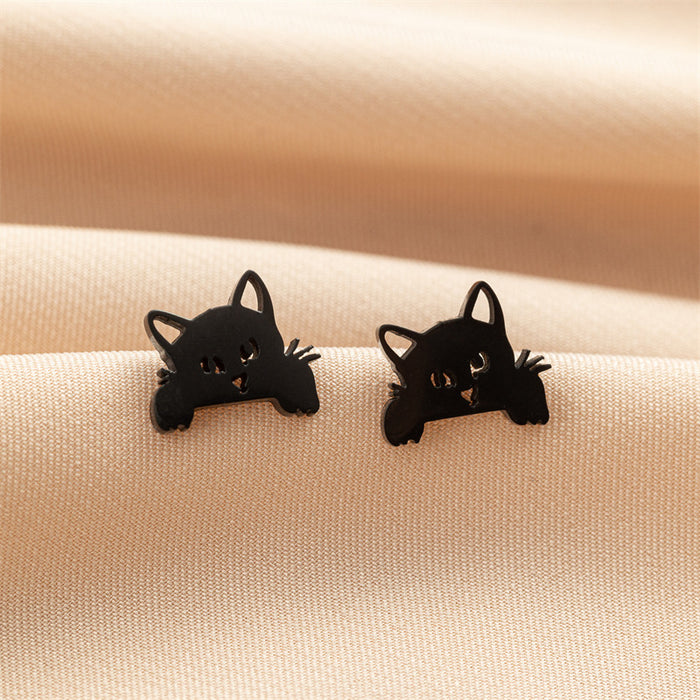 Dog and Cat Stainless Steel Stud Earrings - Cute and Playful Animal Jewelry