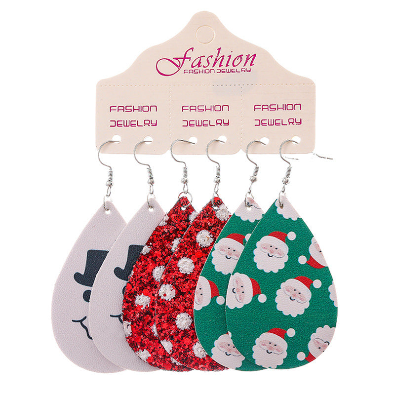 Christmas Set Western Cowboy PU Leather Earrings with Teacher and Nurse Gifts