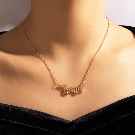 Angel Letter Pendant Necklace - Minimalist Fashion Jewelry with Simple Design