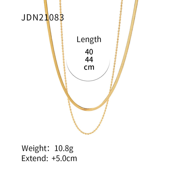 Collar de doble capa bañado en oro de 18 quilates con hoja, serpiente y cadena trenzada - Joyas para mujer