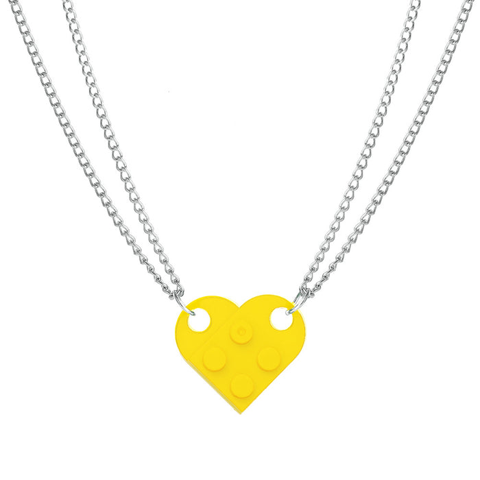 Alloy Building Block Style Heart Necklace - wallojewerly 