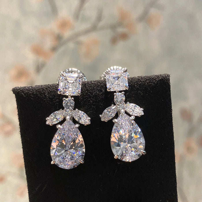 Pendientes de circonitas superbrillantes y exquisitos, accesorios de novia largos y delgados con forma de gota de agua