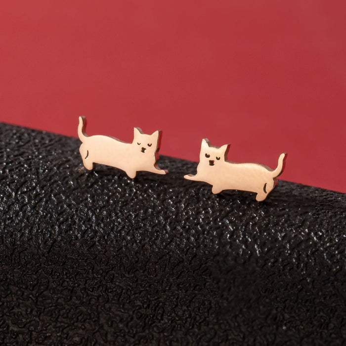 Pendientes asimétricos de acero inoxidable con forma de gato y perro: joyas de animales adorables y divertidas