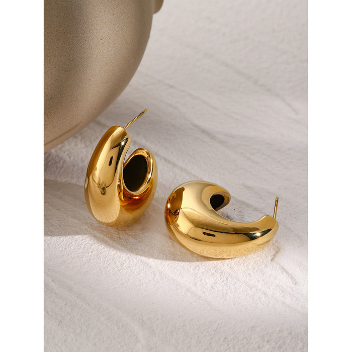 18K Gold Plated Stainless Steel C-Shape Earrings - Unique Irregular Design Titanium Steel Jewelry