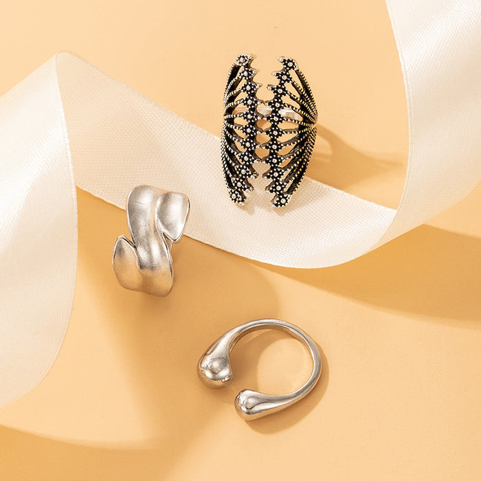 Shell Geometric Beach Style 3-Piece Ring Set