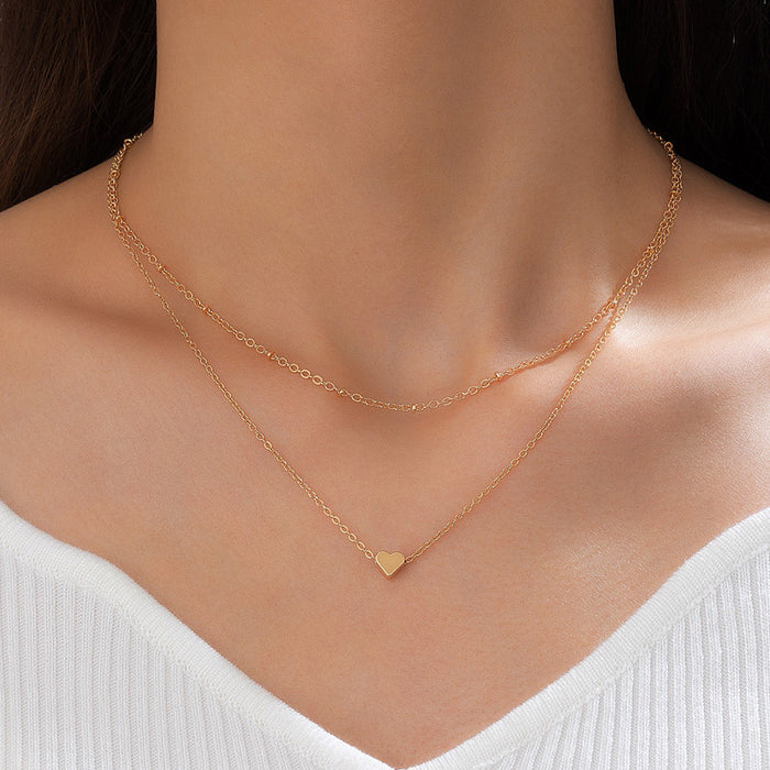 Double-Layer Heart Pendant Necklace - Minimalist Chic Design for Women