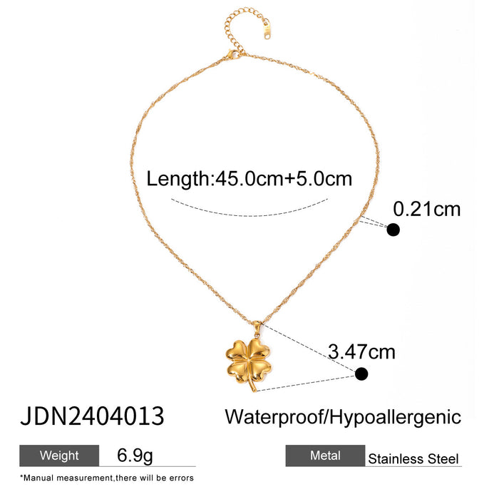 18K Gold-Plated Stainless Steel Clover Pendant Necklace - Trendy Simple Titanium Steel Jewelry for Summer