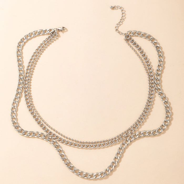 Hip-Hop Silver Punk Necklace - Layered Cuban Chain for Women