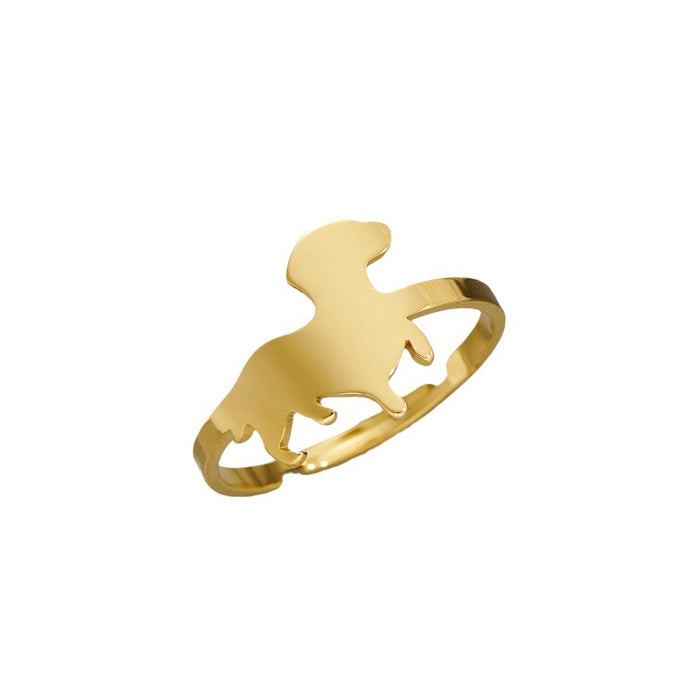 Cute puppy ring, childlike cartoon stainless steel open ring wholesale