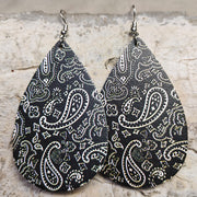 Cross Teardrop Leather Earrings with Western Flag Sunflower and Boot Design - wallojewerly 