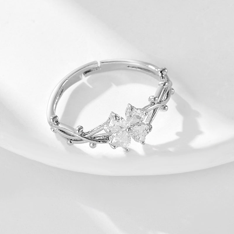 Wholesale heart-shaped four-leaf clover square open rings - wallojewerly 