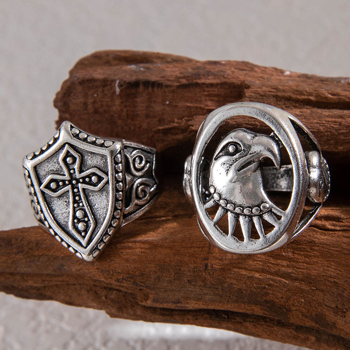 Retro Men’s Ring Set - Punk Dark Hip-Hop Cross Owl Four-Piece Set