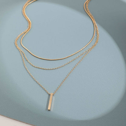 Gold alloy small sturdy strip multi-layer layered necklace