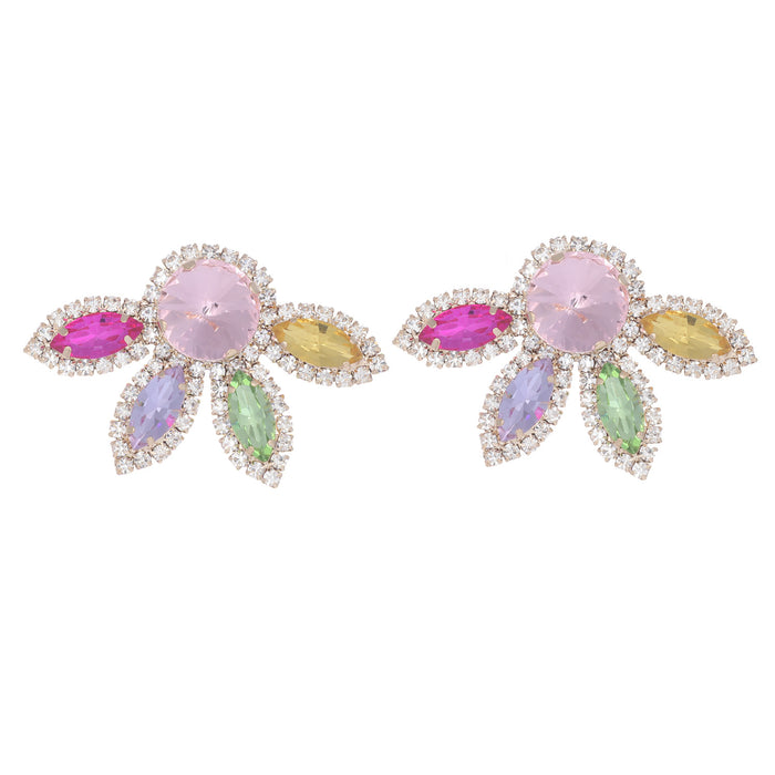 Exaggerated Flower Rhinestone Earrings - Sparkling Dangles for Evening Wear