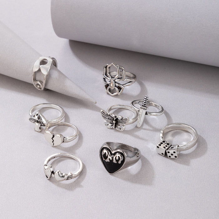 Gothic Butterfly Ring Set - 9-Piece Sword and Mushroom Rings