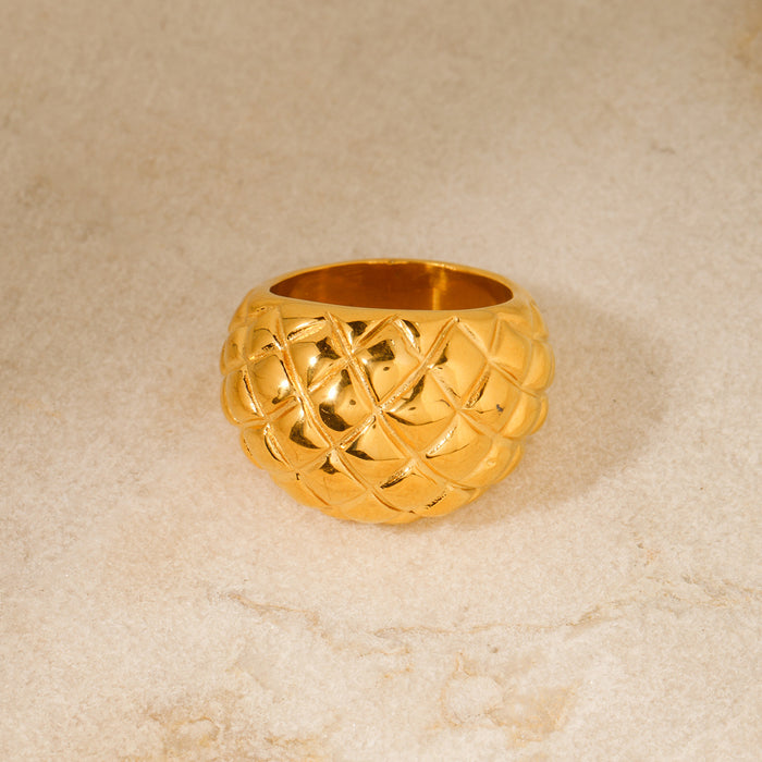 Vintage 18K Gold Plated Stainless Steel Ring with Unique Texture