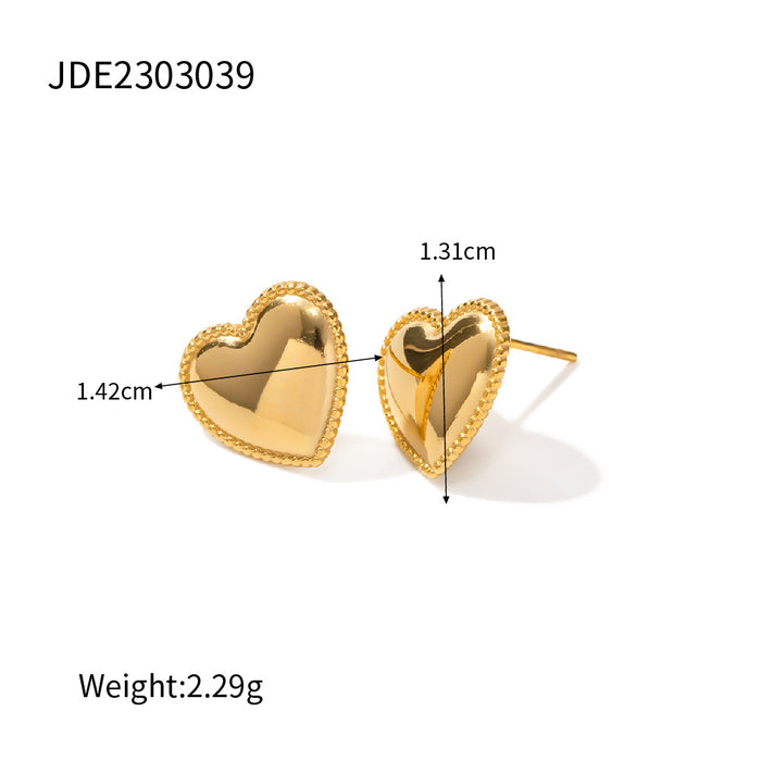 18K Gold Plated Stainless Steel Edge Heart Stud Earrings - Fashionable Jewelry