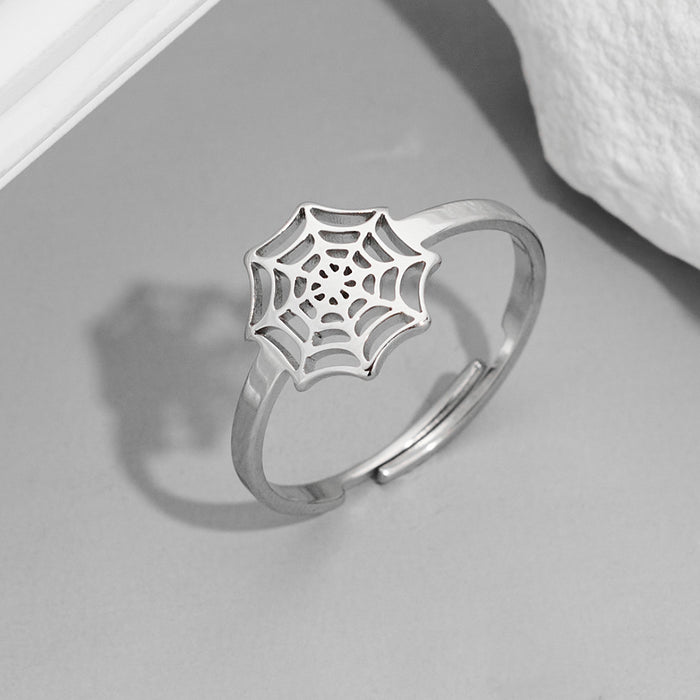 Stainless steel Halloween spider web ring, funny open ring wholesale