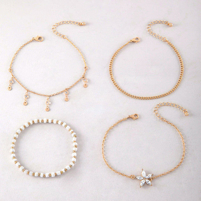 Minimalist Multi-Layered Heart Anklet Set – Rhinestones for a Chic Fashion Look