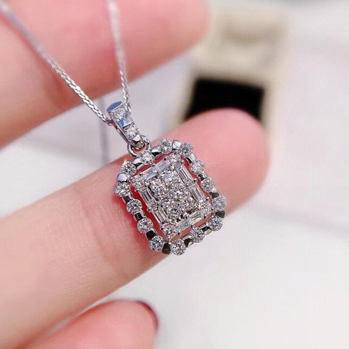 Hollow Square Diamond Pendant Women's Clavicle Necklace